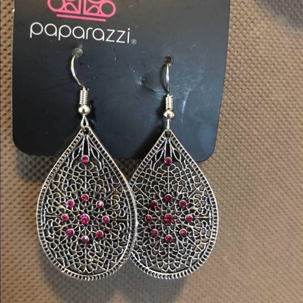 Paparazzi silver pink dangle earrings